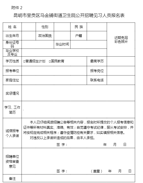昆明市呈贡区马金铺街道卫生院2025年第一批招聘公告